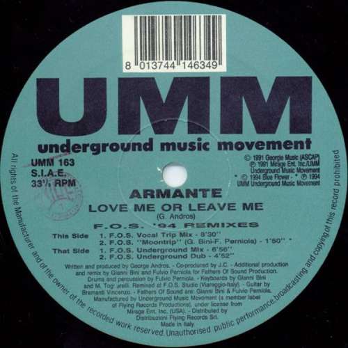 Cover Armante - Love Me Or Leave Me (F.O.S. '94 Remixes) (12) Schallplatten Ankauf