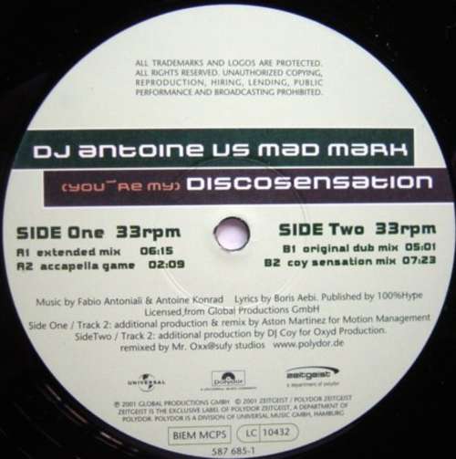 Cover DJ Antoine vs. Mad Mark - (You're My) Discosensation (12) Schallplatten Ankauf