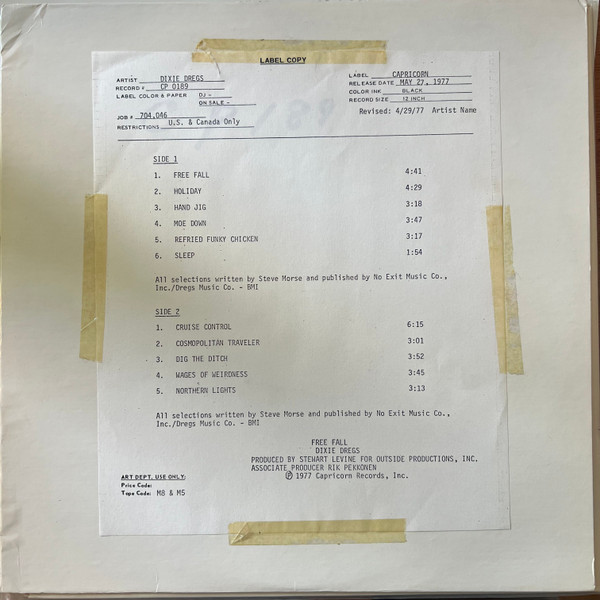 Cover Dixie Dregs - Free Fall (LP, Album, TP, Los) Schallplatten Ankauf