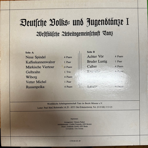 Bild Westfälische Arbeitsgemeinschaft Tanz, Clemens Paskert - Deutsche Volks- Und Jugendtänze 1 (LP) Schallplatten Ankauf