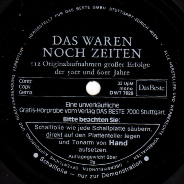 Bild Various - Das Waren Noch Zeiten  (Flexi, 6½, S/Sided, Comp, Mono, Promo) Schallplatten Ankauf