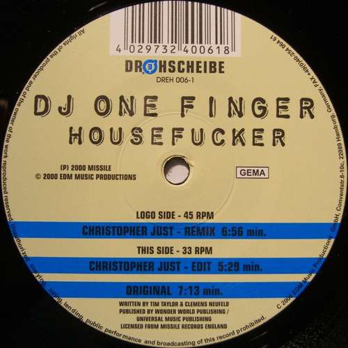 Cover DJ One Finger - Housefucker (12) Schallplatten Ankauf