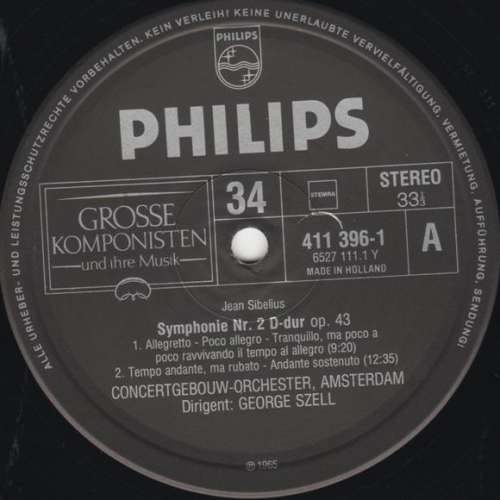 Cover Sibelius* / Concertgebouw-Orchester, Amsterdam* / George Szell / Eduard Van Beinum - Symphonie Nr. 2 D-Dur Op. 43 Und Finlandia Op. 26 (LP) Schallplatten Ankauf
