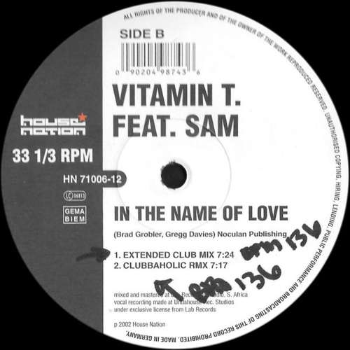 Cover Vitamin T. - In The Name Of Love (12) Schallplatten Ankauf