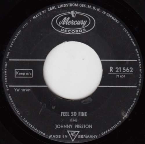 Cover Johnny Preston - Feel So Fine / I'm Starting To Go Steady (7, Single) Schallplatten Ankauf