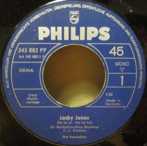 Cover Die Valendras - Jacky Jones (So La La - Ha Ha Ha) (7, Single, Mono) Schallplatten Ankauf