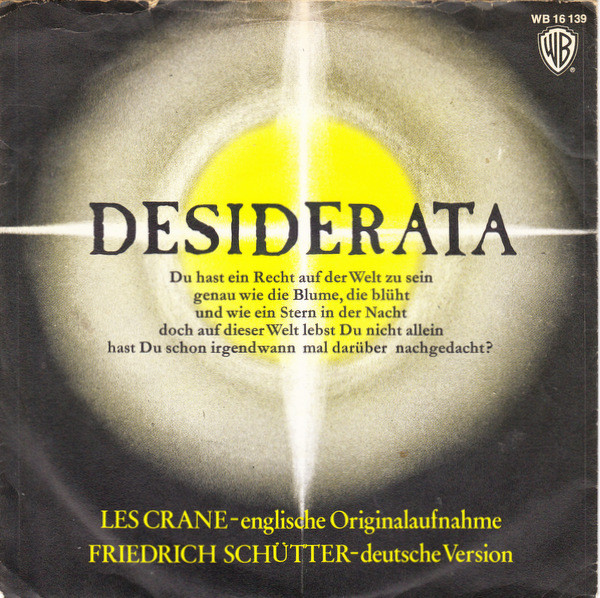Cover Les Crane / Friedrich Schütter - Desiderata (7, Single, RP) Schallplatten Ankauf