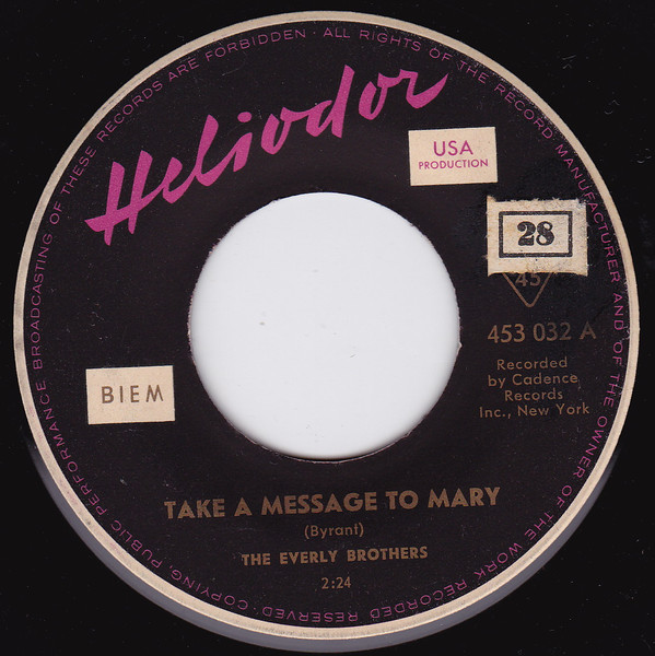Cover The Everly Brothers* - Take A Message To Mary (7, Single) Schallplatten Ankauf