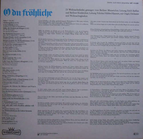 Cover Berliner Mozartchor Leitung Erich Steffen Und Berliner Kinderchor Leitung Felicitas Hübbe-Haunert - O Du Fröhliche (LP, Album) Schallplatten Ankauf