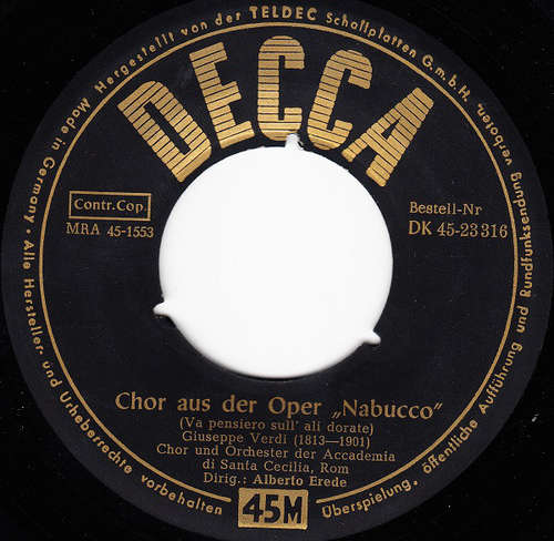 Cover Giuseppe Verdi / Alberto Erede - Chor Aus Der Oper Nabucco / Chor Der Kreuzfarher A.D. Oper I Lombardi (7, Mono) Schallplatten Ankauf