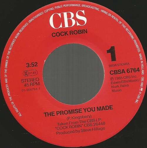 Cover Cock Robin - The Promise You Made (7, Single) Schallplatten Ankauf