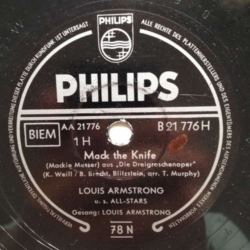 Cover Louis Armstrong U.S. All-Stars* - Mack The Knife / Back O'Town Blues (Shellac, 10) Schallplatten Ankauf