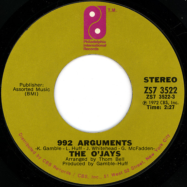 Cover The O'Jays - 992 Arguments (7, Single) Schallplatten Ankauf