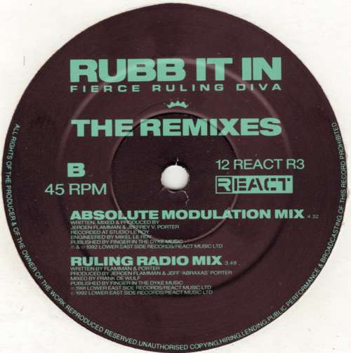 Cover Fierce Ruling Diva - Rubb It In (Remixes) (12) Schallplatten Ankauf