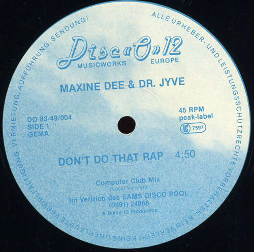 Cover Maxine Dee & Dr. Jyve - Don't Do That Rap (12) Schallplatten Ankauf