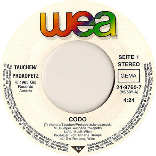 Cover Tauchen-Prokopetz - Codo (... Düse Im Sauseschritt) (7, Single) Schallplatten Ankauf