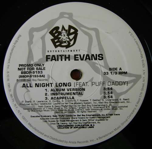 Cover Faith Evans Feat. Puff Daddy - All Night Long (12, Promo) Schallplatten Ankauf
