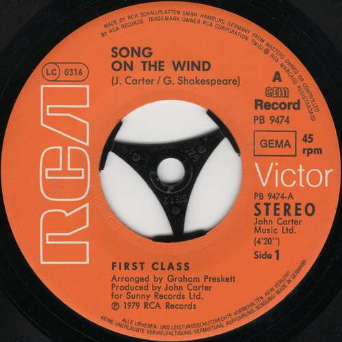 Cover First Class (3) - Song On The Wind (7) Schallplatten Ankauf