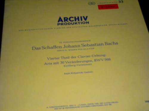 Cover Johann Sebastian Bach / Ralph Kirkpatrick - Vierter Theil Der Clavier-Uebung: Aria Mit 30 Veränderungen, BWV 988 (Goldberg-Variationen) (LP) Schallplatten Ankauf