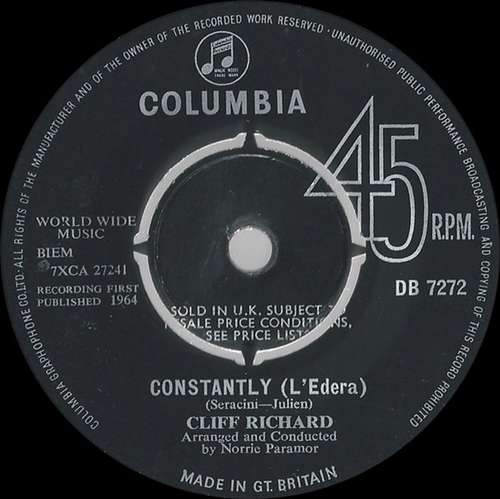 Bild Cliff Richard - Constantly (L'Edera) (7, Single) Schallplatten Ankauf