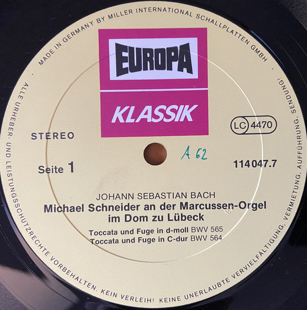 Cover J.S. Bach* / Michael Schneider (3) - Toccata Und Fuge In C-dur. Toccata Und Fuge In D-moll. Toccata Und Fuge In F-dur (LP) Schallplatten Ankauf