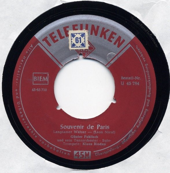 Cover Günter Fuhlisch Und Sein Tanzorchester* - Souvenir De Paris / Mississippi-Melodie (7, Single) Schallplatten Ankauf