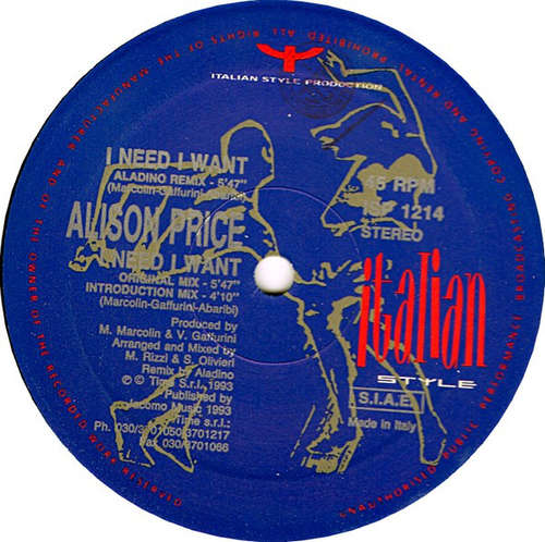 Cover Alison Price - I Need I Want (12) Schallplatten Ankauf