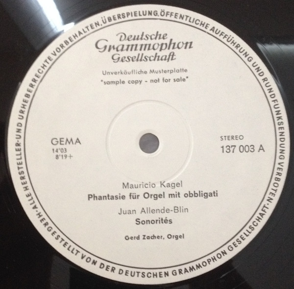 Cover Gerd Zacher - Mauricio Kagel / Juan Allende-Blin / György Ligeti - Phantasie Für Orgel Mit Obbligati / Sonorités / Volumina • Étude Nr.1 (Harmonies) (LP, Album, Promo) Schallplatten Ankauf