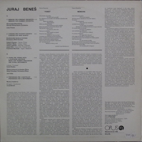 Cover Juraj Beneš - Mémoire / Canzona / Music For Trumpet / Préférence (LP, Album) Schallplatten Ankauf