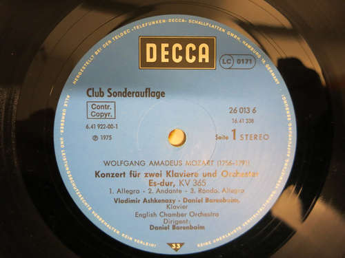 Cover Wolfgang Amadeus Mozart, Vladimir Ashkenazy, Daniel Barenboim, Fou Ts'Ong, English Chamber Orchestra - Konzerte Für Zwei Und Drei Klaviere KV 365&242 (LP, Album, Club) Schallplatten Ankauf