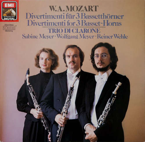 Cover W. A. Mozart*, Trio Di Clarone, Sabine Meyer, Wolfgang Meyer (3), Reiner Wehle - Divertimenti For 3 Basset-Horns (LP, Club, Dig) Schallplatten Ankauf