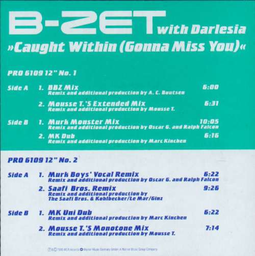 Cover B-Zet With Darlesia* - Caught Within (Gonna Miss You) (2x12, Promo) Schallplatten Ankauf