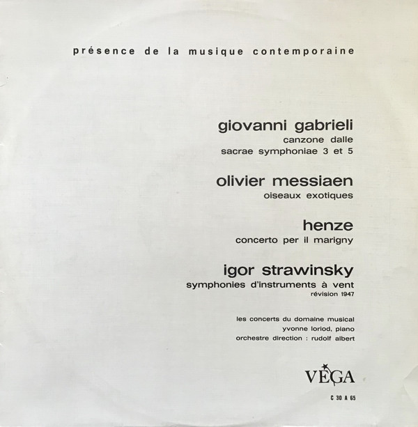 Cover Giovanni Gabrieli / Hans Werner Henze / Olivier Messiaen / Igor Stravinsky - Canzone Dalle Sacrae Symphonia 3 Et 5 / Oiseaux Exotiques / Concerto Per Il Marigny / Symphonie D'instruments à Vent (LP, Album) Schallplatten Ankauf