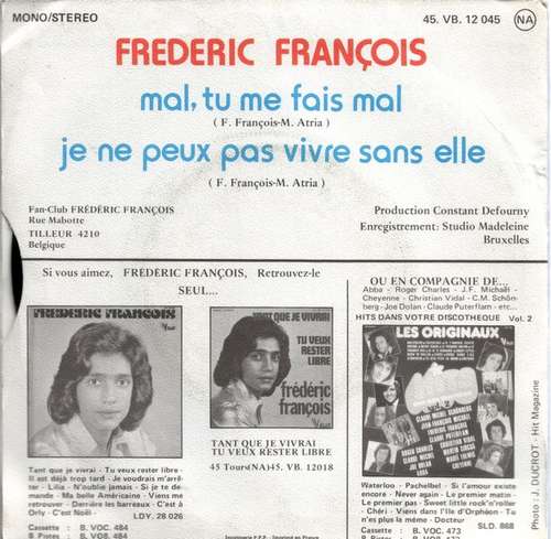 Cover Frédéric François - Mal, Tu Me Fais Mal (7, Single) Schallplatten Ankauf