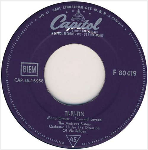 Cover The Andrews Sisters - Ti-Pi-Tin / Begin The Beguine (7) Schallplatten Ankauf