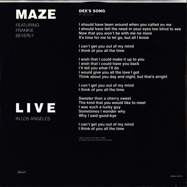 Cover Maze Featuring Frankie Beverly - Live In Los Angeles (2xLP, Album) Schallplatten Ankauf