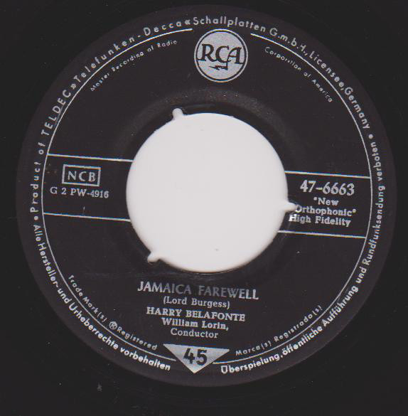 Cover Harry Belafonte - Jamaica Farewell / Once Was (7, Single) Schallplatten Ankauf