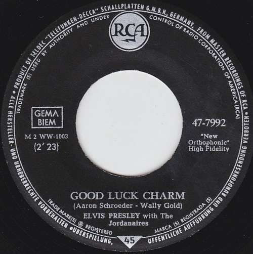 Cover Elvis Presley With The Jordanaires - Good Luck Charm (7, Single) Schallplatten Ankauf