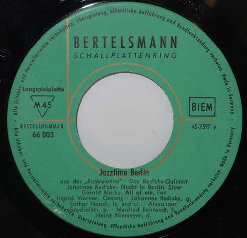 Cover Das Johannes-Rediske Quintett* - Jazztime Berlin (7, EP, Gre) Schallplatten Ankauf