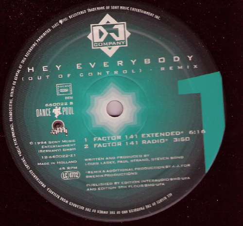 Cover DJ Company - Hey Everybody (Out Of Control) (Remix) (12) Schallplatten Ankauf