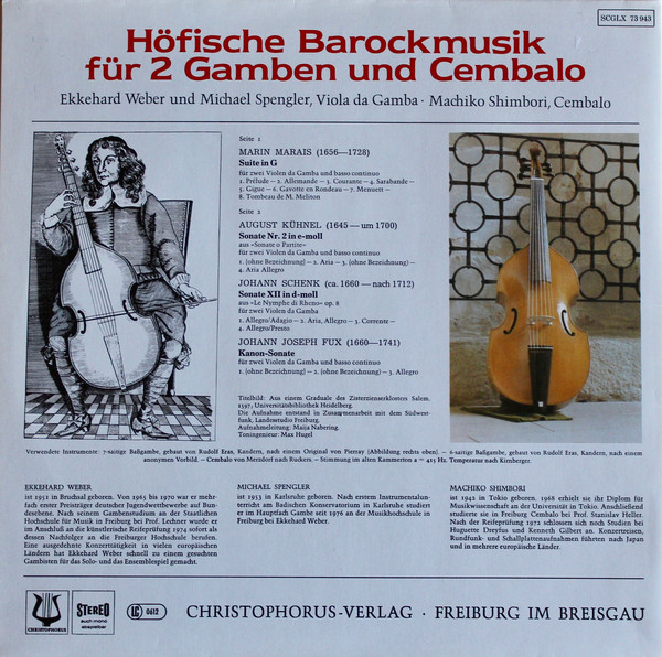 Cover Ekkehard Weber, Michael Spengler, Machiko Shimbori - Höfische Barockmusik Für 2 Gamben Und Cembalo (LP, Gat) Schallplatten Ankauf