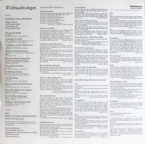 Cover Berliner Kinderchor, Felicitas Hübbe-Haunert, Spielgruppe Des Johannischen Chores, Berlin*, Heinz Lau / Singkreis Zürich, Die Kammermusiker*, Verena Gohl, Willi Gohl - Weihnachtssingen (LP) Schallplatten Ankauf