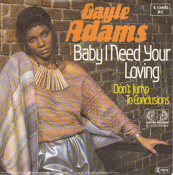 Cover Gayle Adams - Baby I Need Your Loving / Don't Jump To Conclusions (7, Single) Schallplatten Ankauf