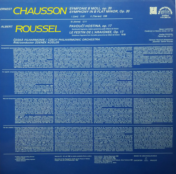 Cover Roussel* / Chausson*, Czech Philharmonic Orchestra*, Zdeněk Košler - Le Festin De L’araignee / Symphonie (LP, Club) Schallplatten Ankauf