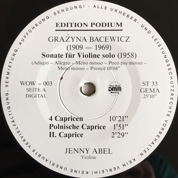 Cover Jenny Abel - Joh.Seb.Bach - Partita Nr.2 D-Moll Für Violine Solo - Grazyna Bacewicz - Sonate Für Violine Solo (1958) (LP, Album, Vio) Schallplatten Ankauf