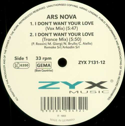 Bild Ars Nova - I Don't Want Your Love (12) Schallplatten Ankauf