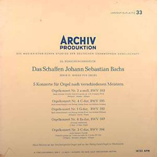 Cover Johann Sebastian Bach, Hans Heintze - 5 Konzerte Für Orgel Nach Verschiedenen Meistern (LP, Mono) Schallplatten Ankauf