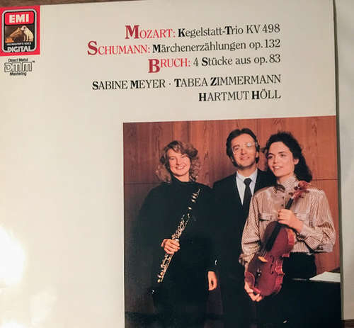 Cover Mozart* / Schumann* / Bruch* - Sabine Meyer • Tabea Zimmermann • Hartmut Höll - Kegelstatt-Trio KV 498 / Märchenerzählungen Op. 132 / 4 Stücke Aus Op. 83 (LP) Schallplatten Ankauf