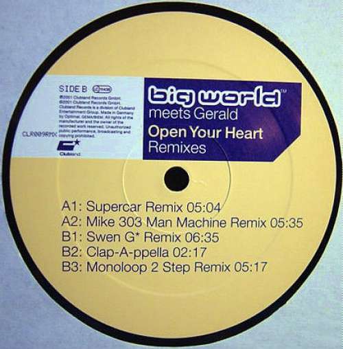 Cover Big World Meets Gerald - Open Your Heart (Remixes) (12) Schallplatten Ankauf