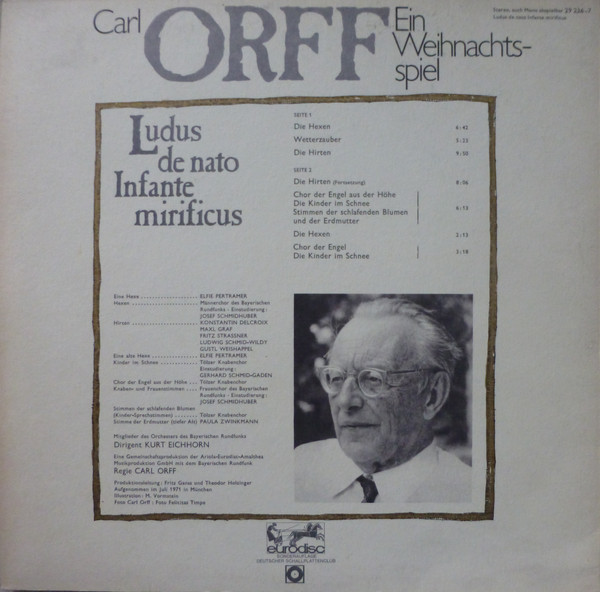 Cover Carl Orff - Ludus De Nato Infante Mirificus - Ein Weihnachtsspiel (LP, Clu) Schallplatten Ankauf